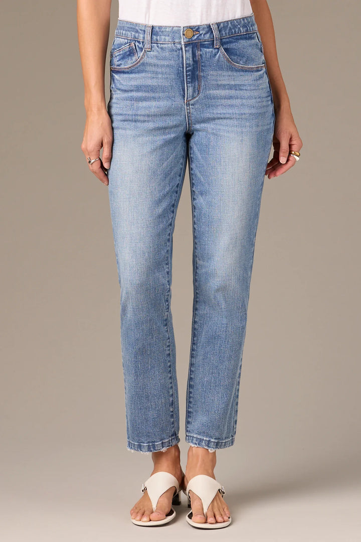 Logan High Rise Vintage Skinny Jeans with Distressed Hem - Light Blue Artisanal Denim
