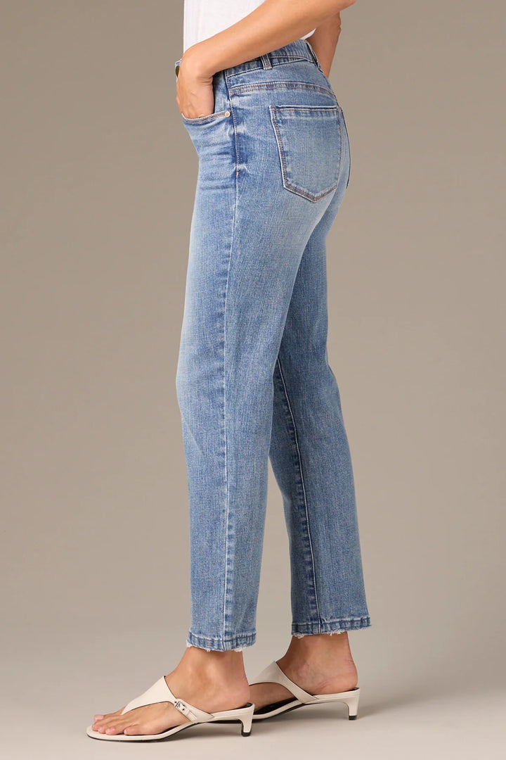 Logan High Rise Vintage Skinny Jeans with Distressed Hem - Light Blue Artisanal Denim