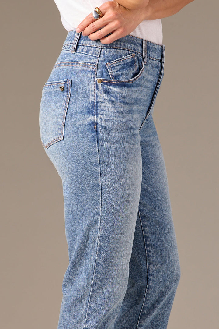 Logan High Rise Vintage Skinny Jeans with Distressed Hem - Light Blue Artisanal Denim