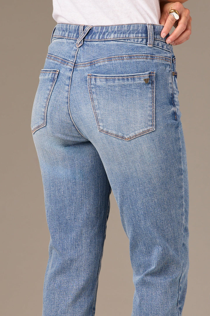 Logan High Rise Vintage Skinny Jeans with Distressed Hem - Light Blue Artisanal Denim