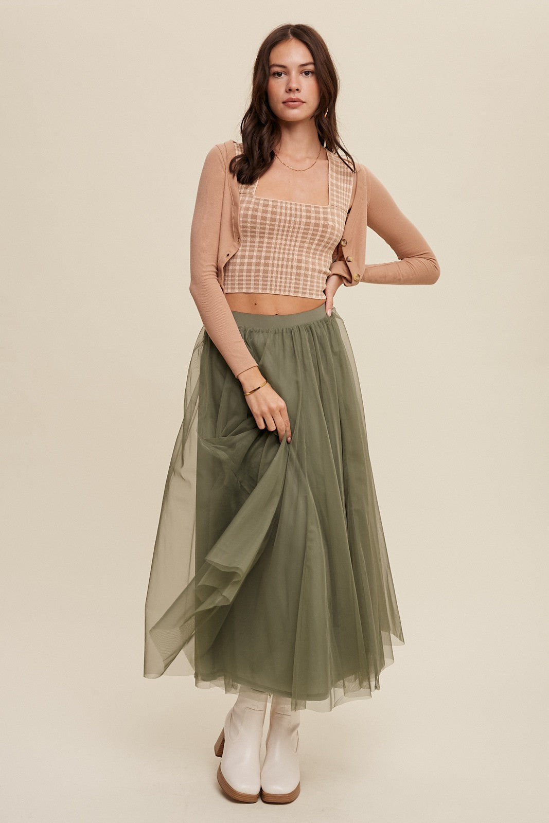 Elastic Waist Maxi Tulle Skirt