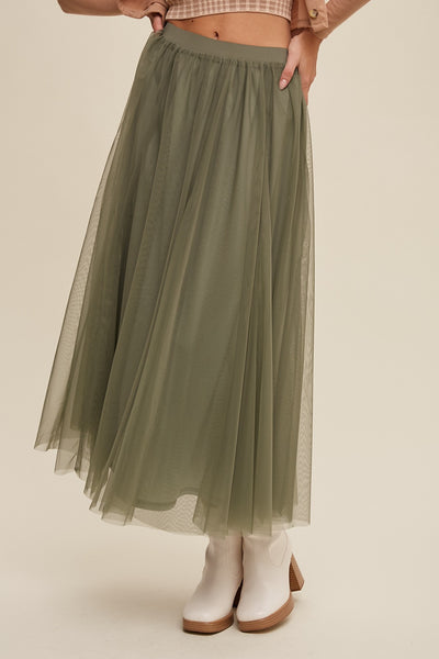 Elastic Waist Maxi Tulle Skirt