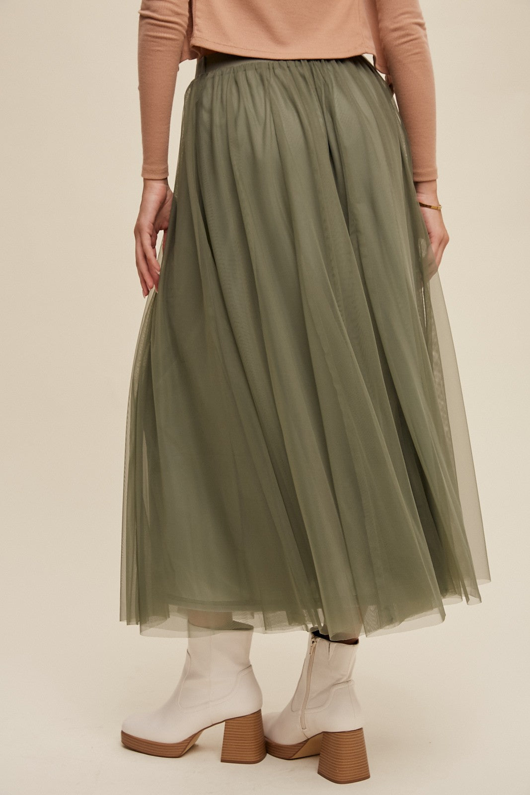 Elastic Waist Maxi Tulle Skirt