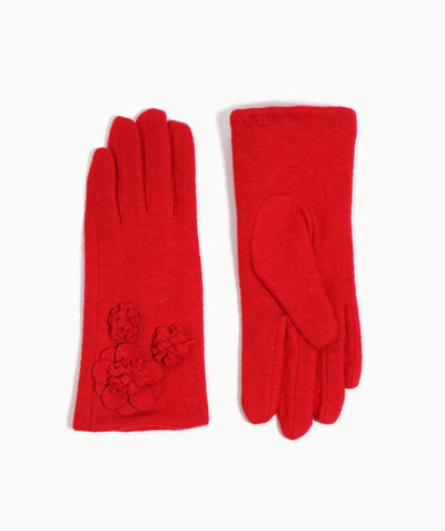 Wool Glove with Floral Motifs and Insulated Lining