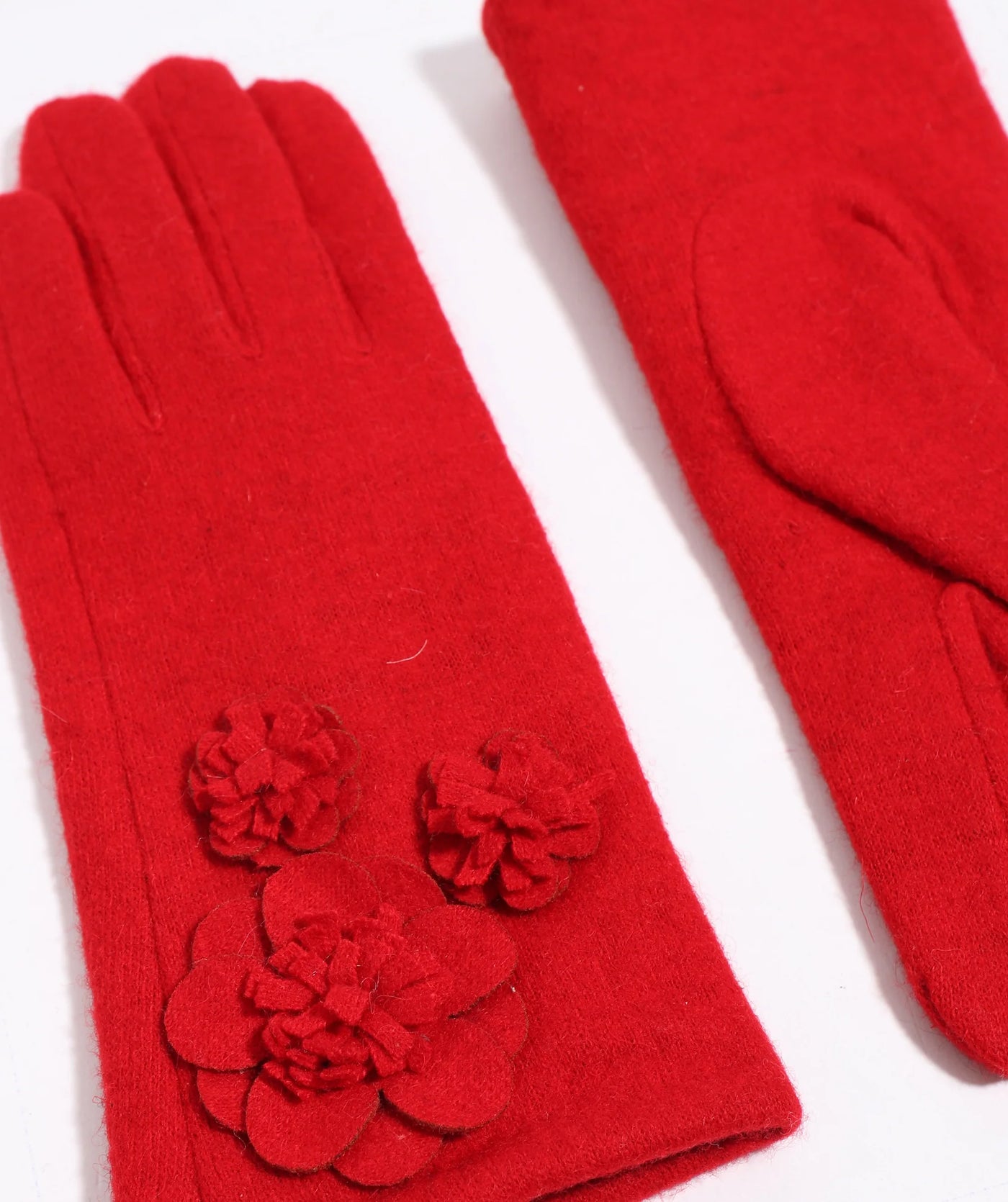 Wool Glove with Floral Motifs and Insulated Lining