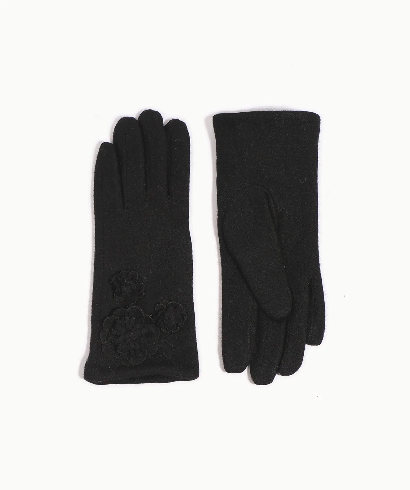 Wool Glove with Floral Motifs and Insulated Lining