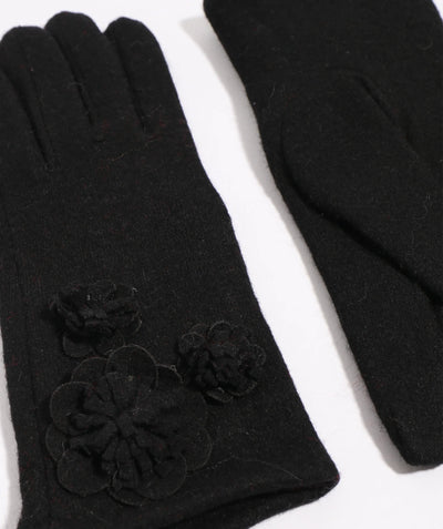 Wool Glove with Floral Motifs and Insulated Lining