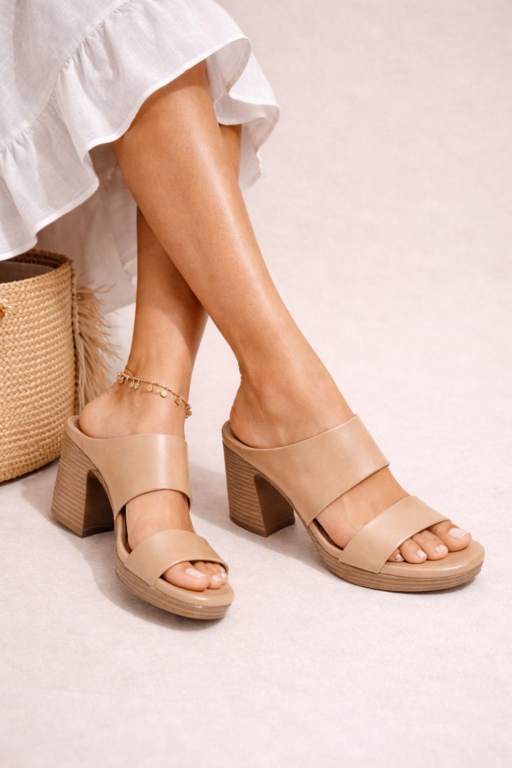 Platform Block Heel Double Strap Slide Sandal