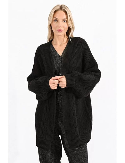 Open Front Cable Cardigan (Black)