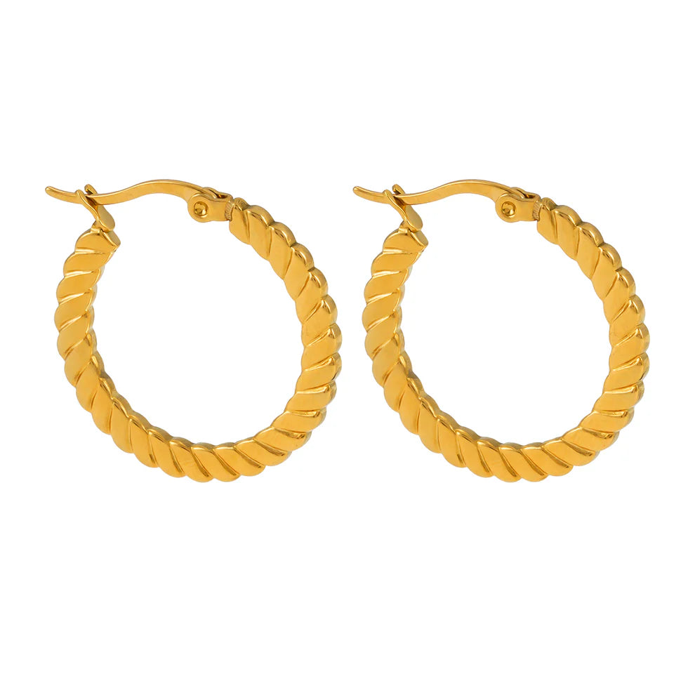 Sculptured Pattern Hoop Earrings - Gold