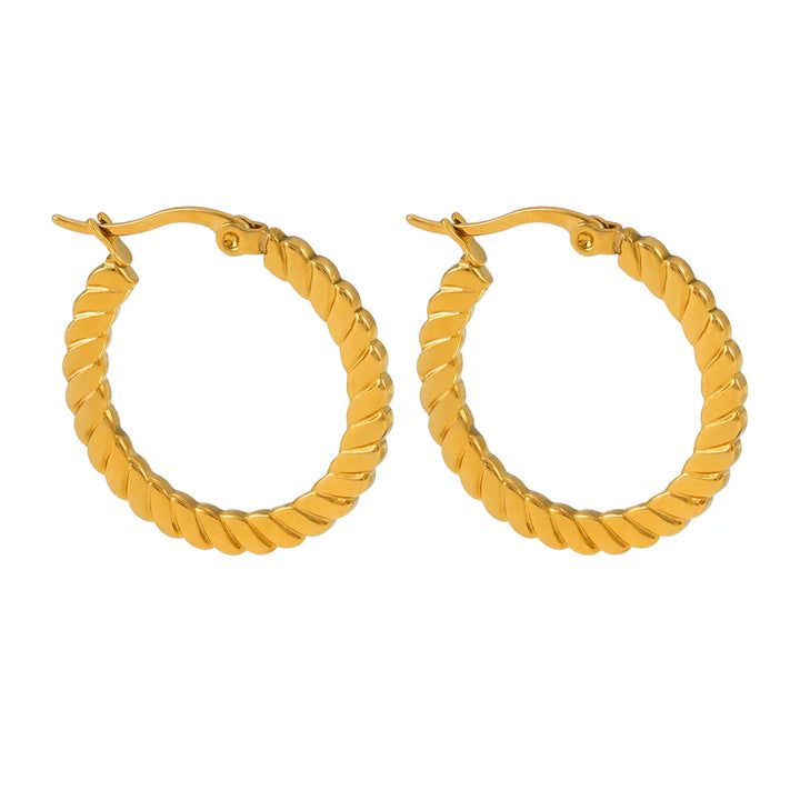 Sculptured Pattern Hoop Earrings - Gold