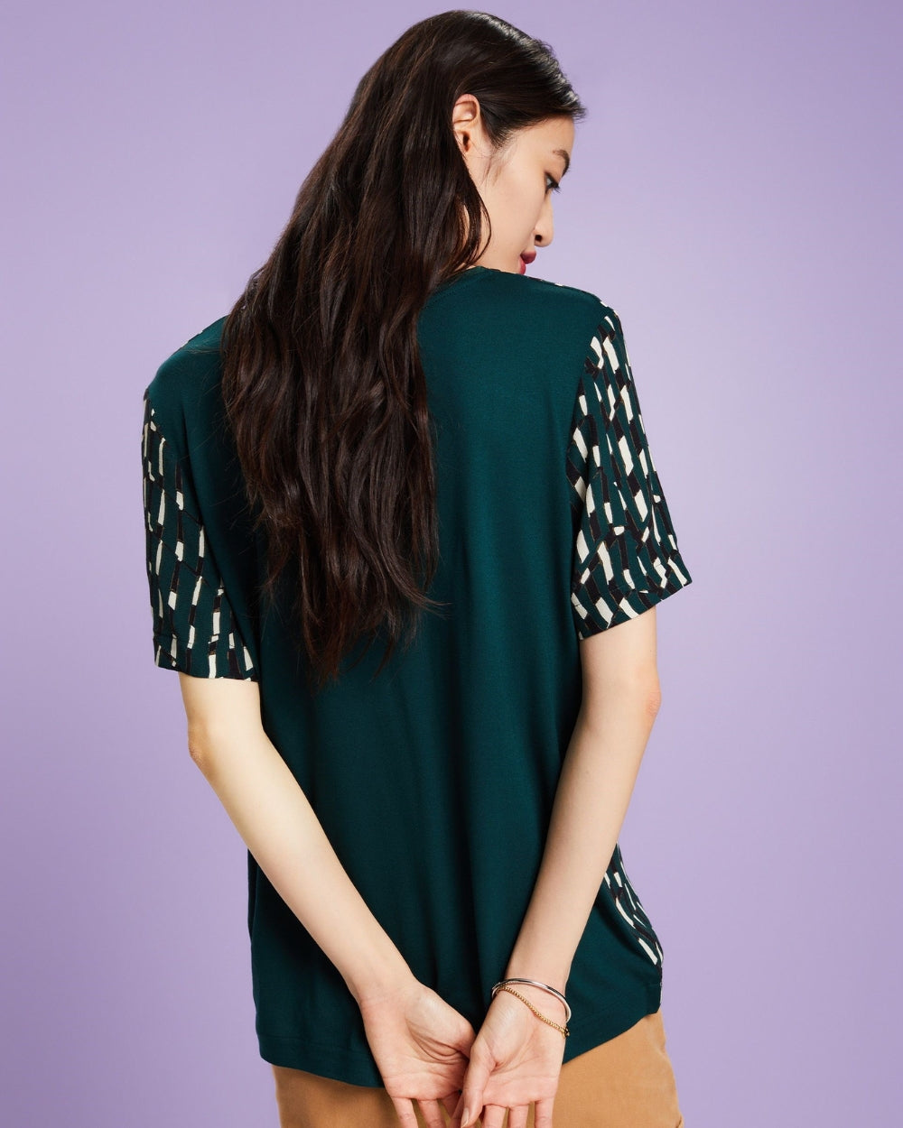 Print Front/Solid Back Tee - Teal Green