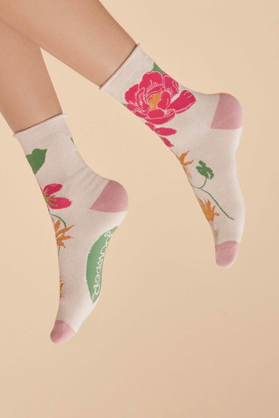 Ladies Bamboo Ankle Socks - Tropical Floral Coconut