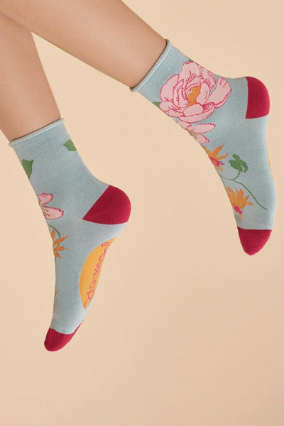 Ladies Bamboo Ankle Socks - Tropical Floral Ice