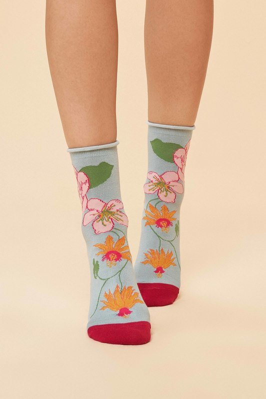 Ladies Bamboo Ankle Socks - Tropical Floral Ice