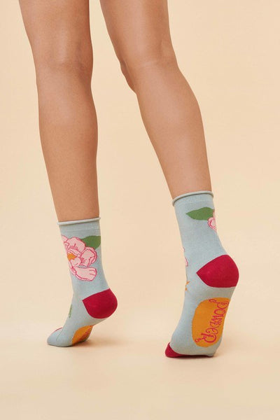 Ladies Bamboo Ankle Socks - Tropical Floral Ice