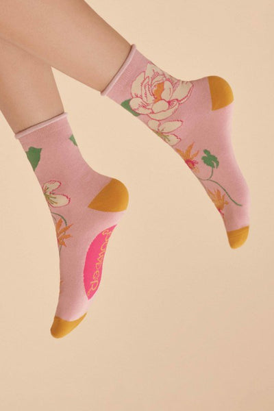 Ladies Bamboo Ankle Socks - Tropical Floral Petal