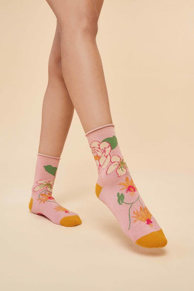 Ladies Bamboo Ankle Socks - Tropical Floral Petal