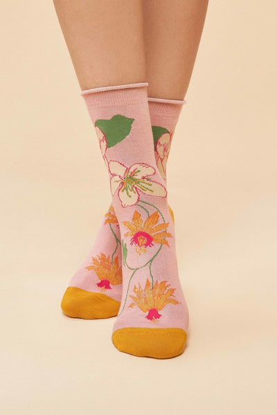 Ladies Bamboo Ankle Socks - Tropical Floral Petal