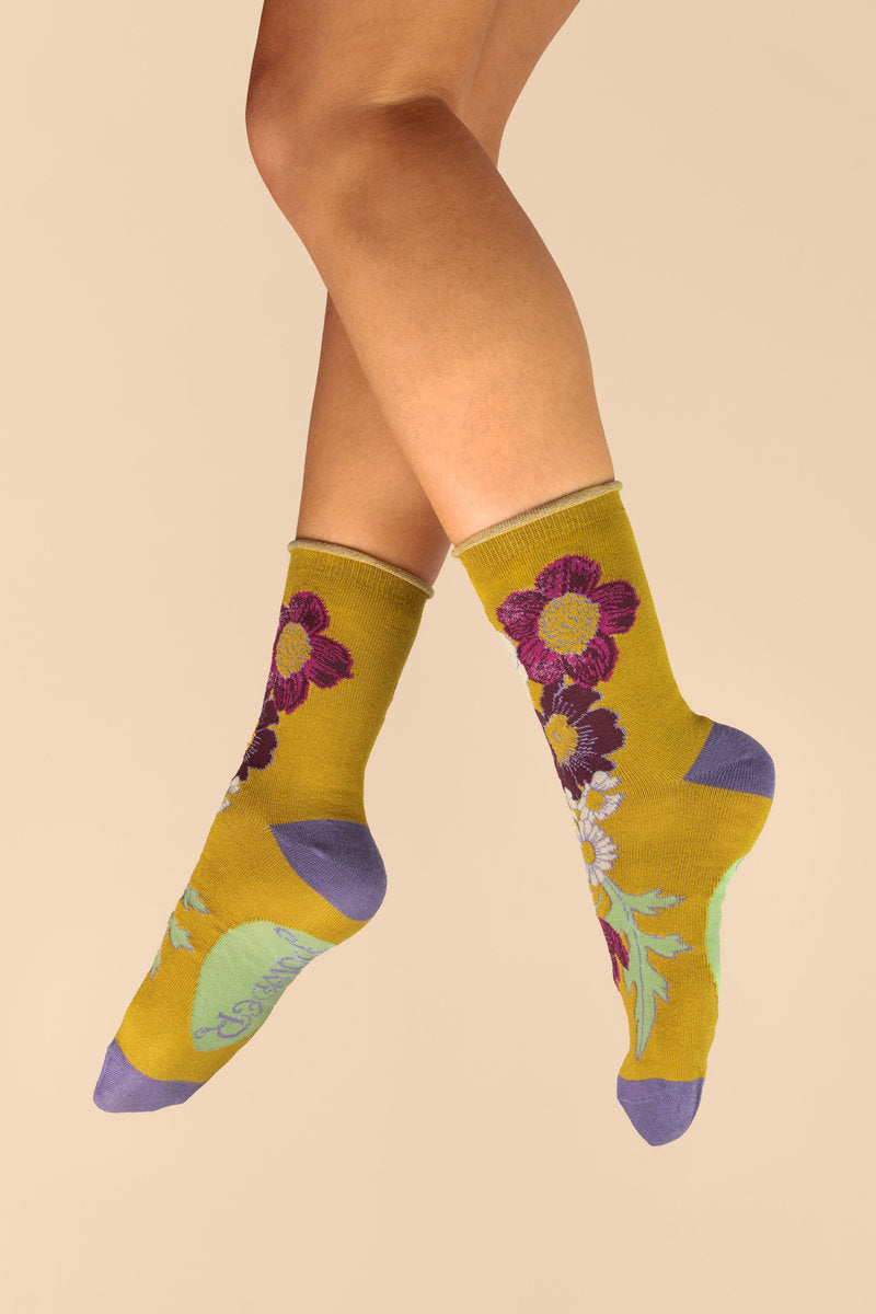 Wild Woodland Bamboo Ankle Socks - Mustard