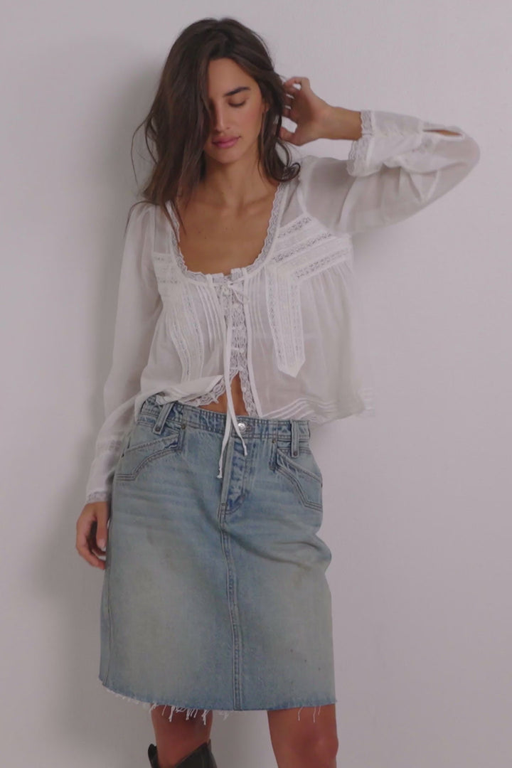 RESTOCKED! Suzy Denim Midi Skirt - Sun Stoned Blue