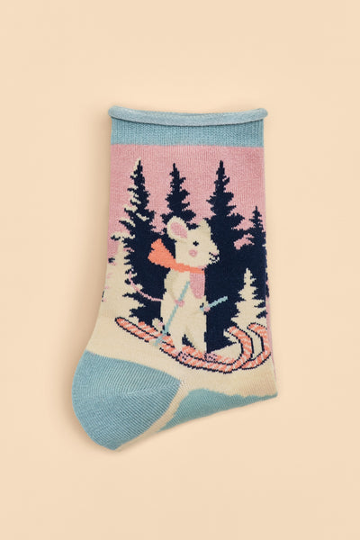 Mouse on Skis Bamboo Ankle Socks