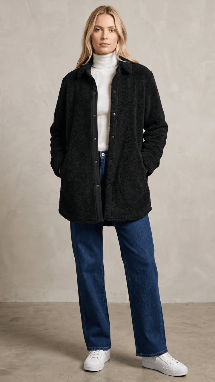 Snap Front Sherpa Jacket with Pockets