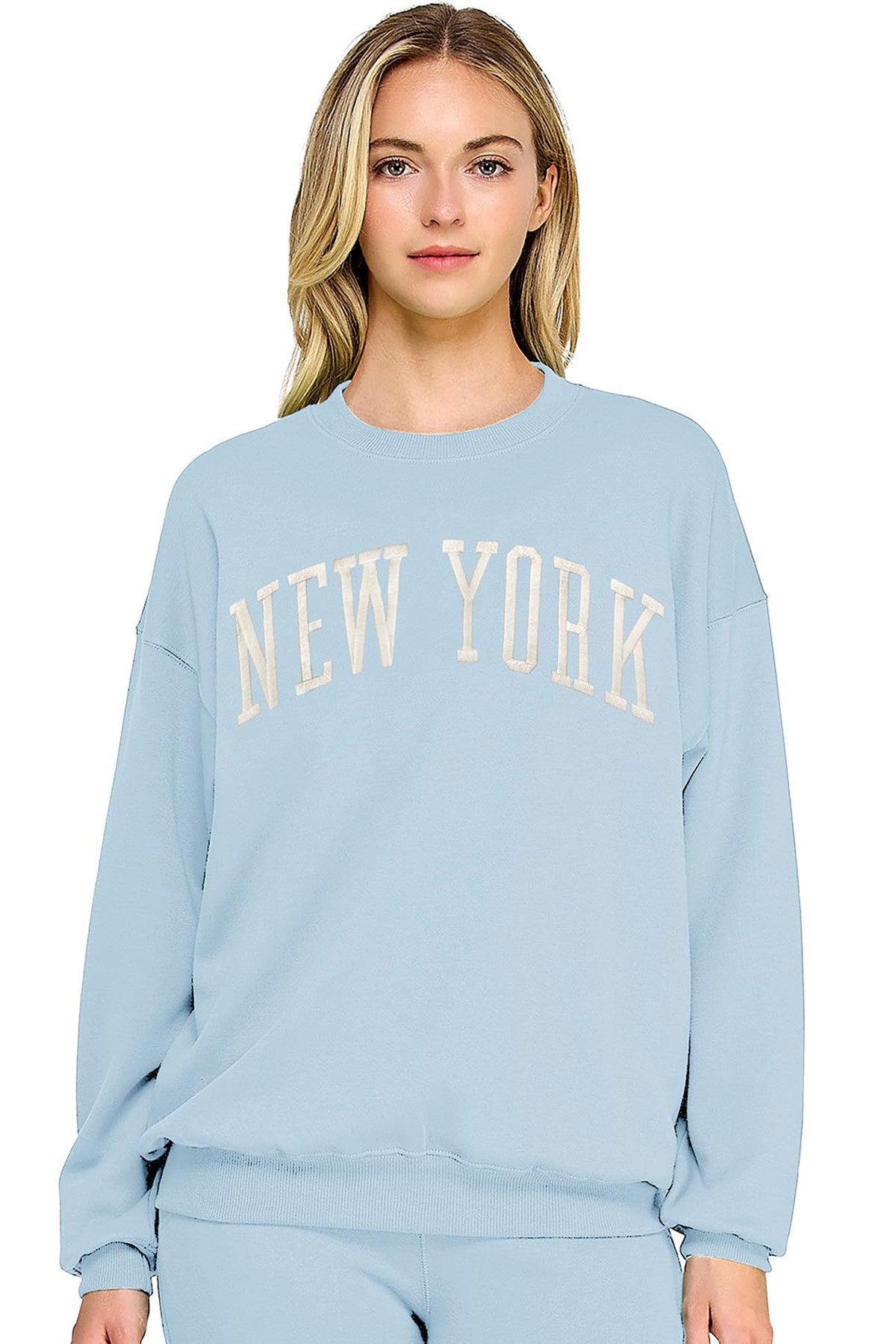 Fleece Sweatshirt with New York Embroidery - Blue