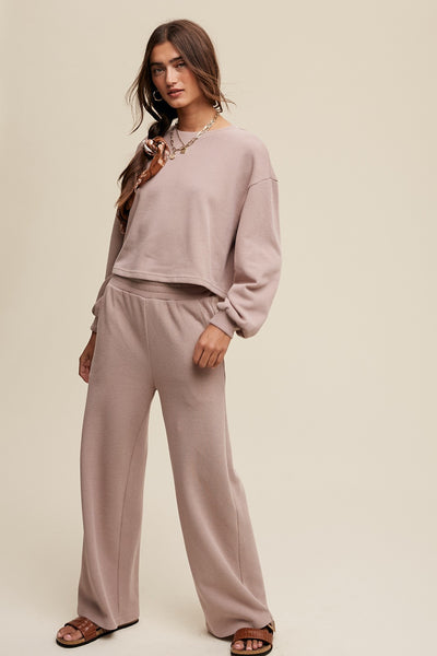 Knit Sweat Top and Pants Athleisure Lounge SET - Mauve