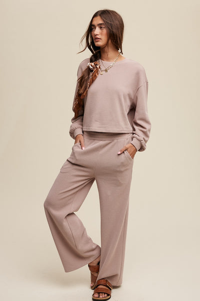 Knit Sweat Top and Pants Athleisure Lounge SET - Mauve