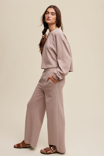 Knit Sweat Top and Pants Athleisure Lounge SET - Mauve