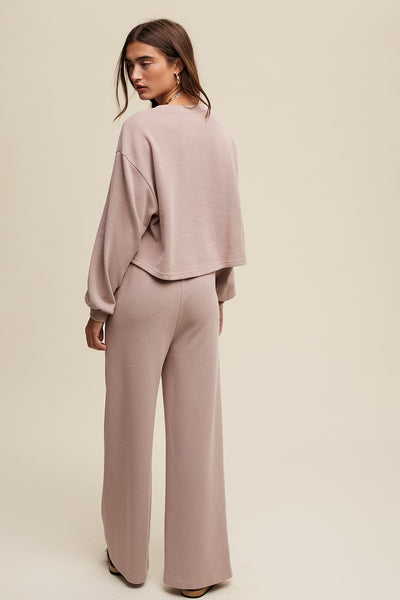 Knit Sweat Top and Pants Athleisure Lounge SET - Mauve