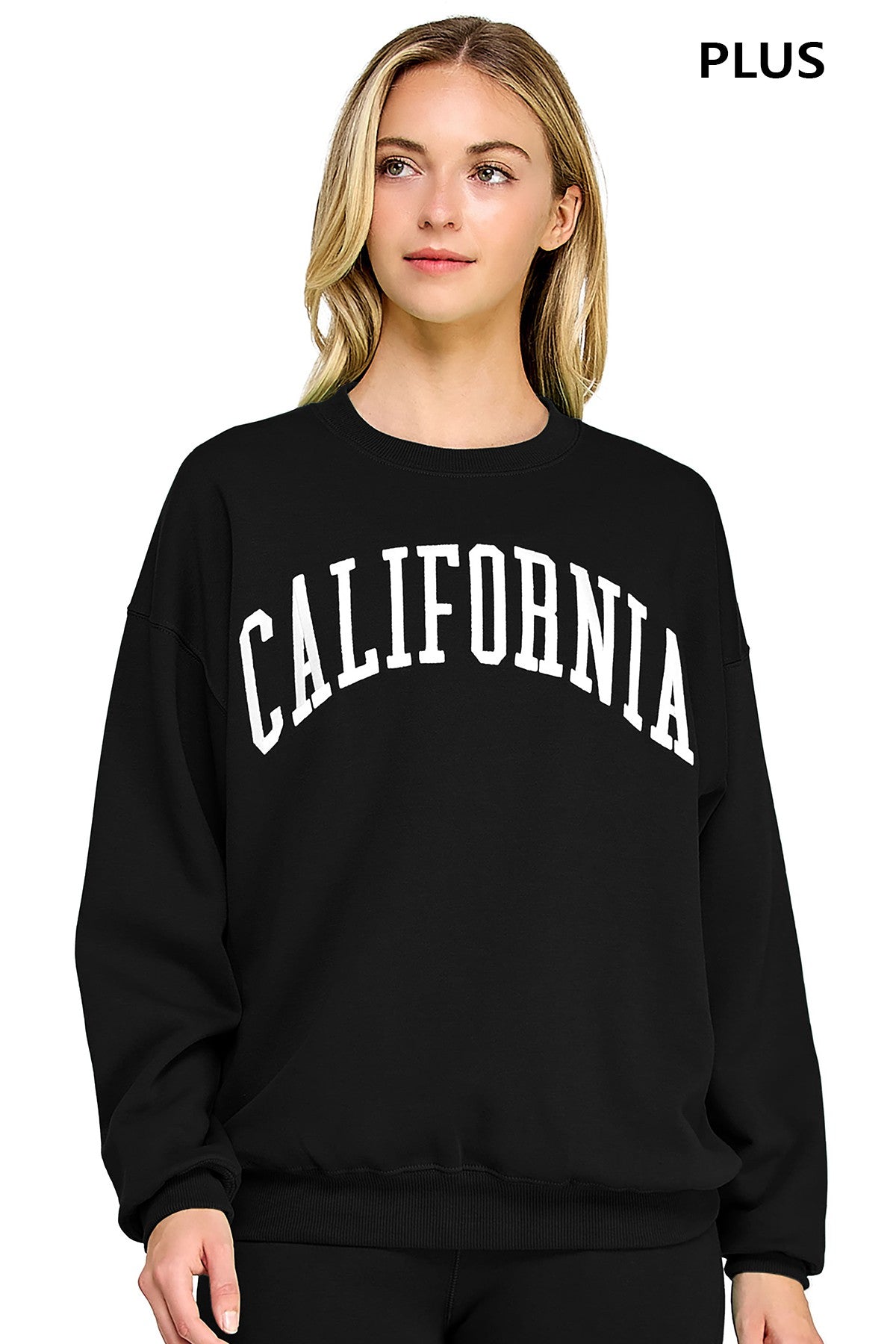 PLUS Fleece Sweatshirt with California Embroidery - Black