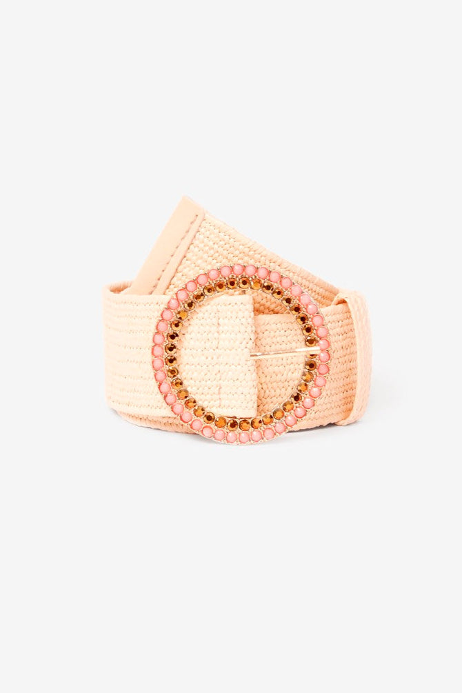 Rafia Belt with Gem Buckle - Ivory