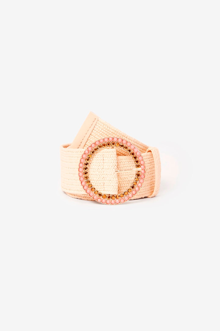 Rafia Belt with Gem Buckle - Ivory