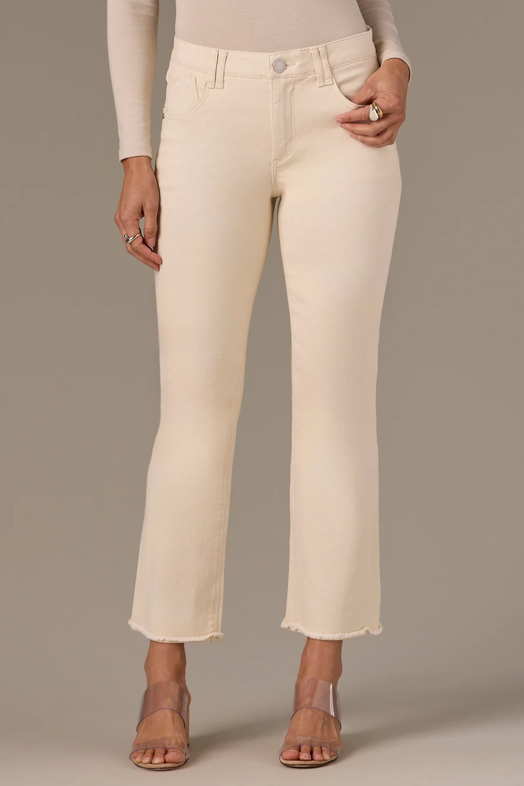 Tatum Highrise Fray Hem Itty Bitty Jeans - Ecru