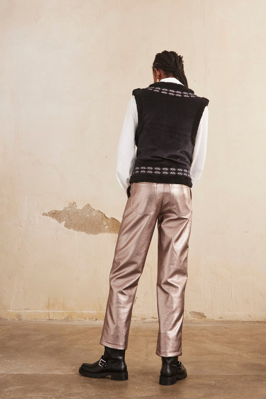 Straight Metallic Faux Leather Pants
