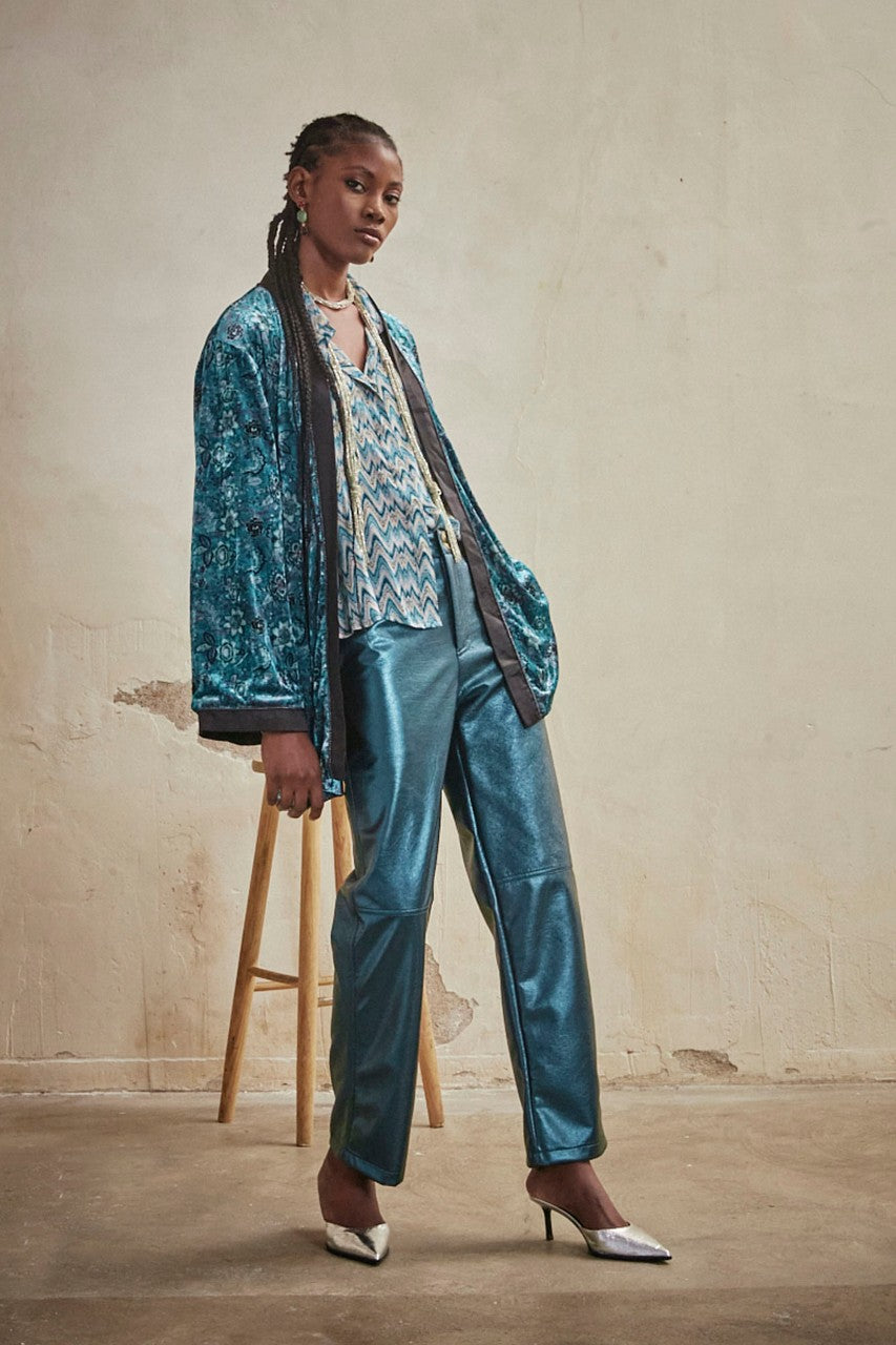 Straight Metallic Faux Leather Pants