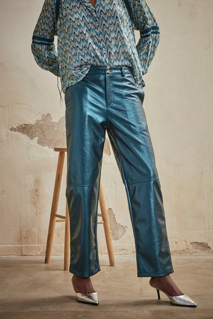 Straight Metallic Faux Leather Pants