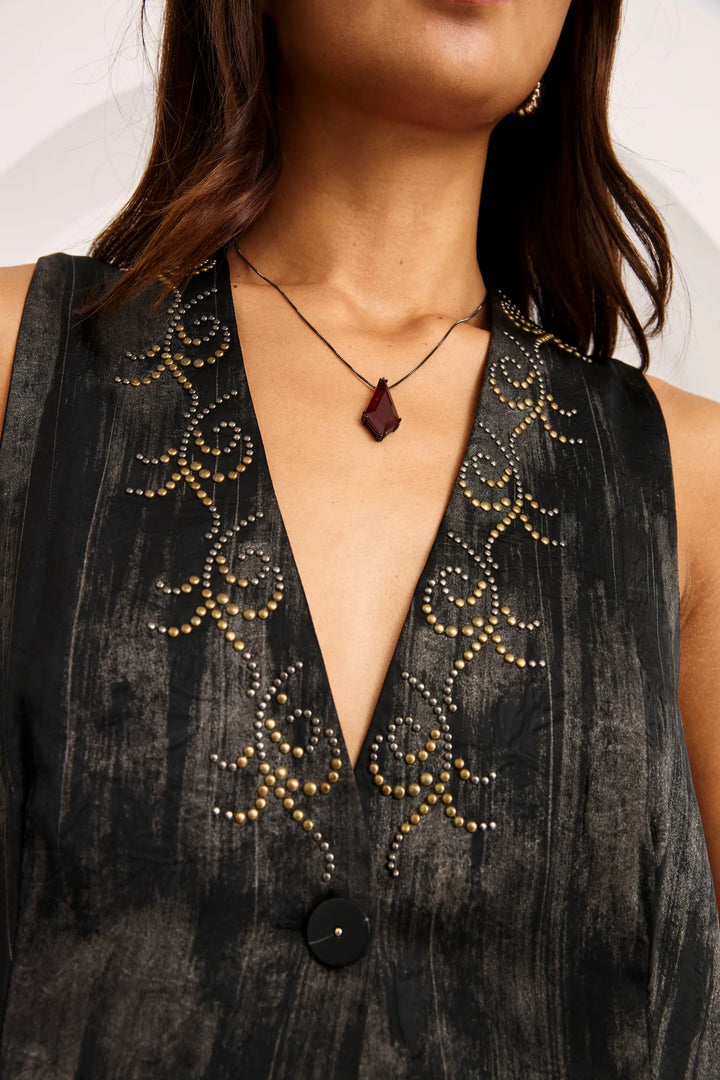 Nekane Studded Taylored Vest - Black