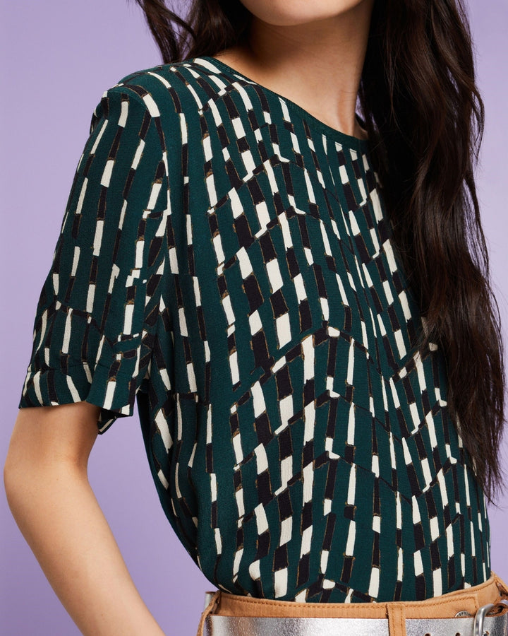 Print Front/Solid Back Tee - Teal Green