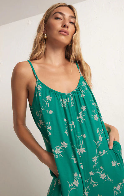 Flared Floral Jumpsuit - Tropical Teal