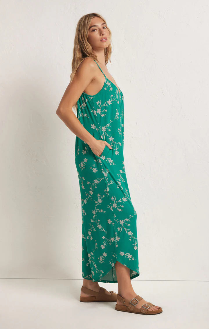 Flared Floral Jumpsuit - Tropical Teal
