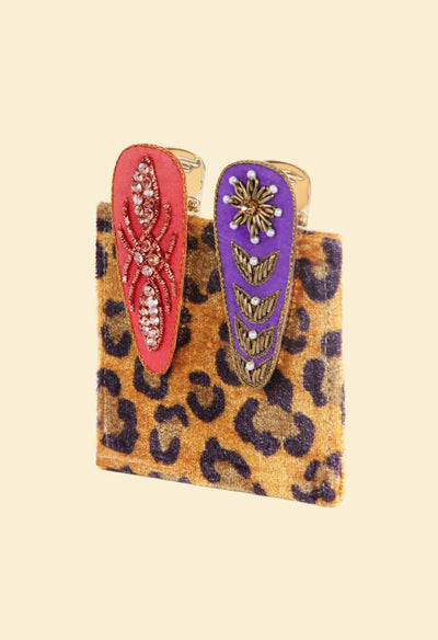 Jeweled Hair Clips (Set of 2) // Flower and Deco Tile