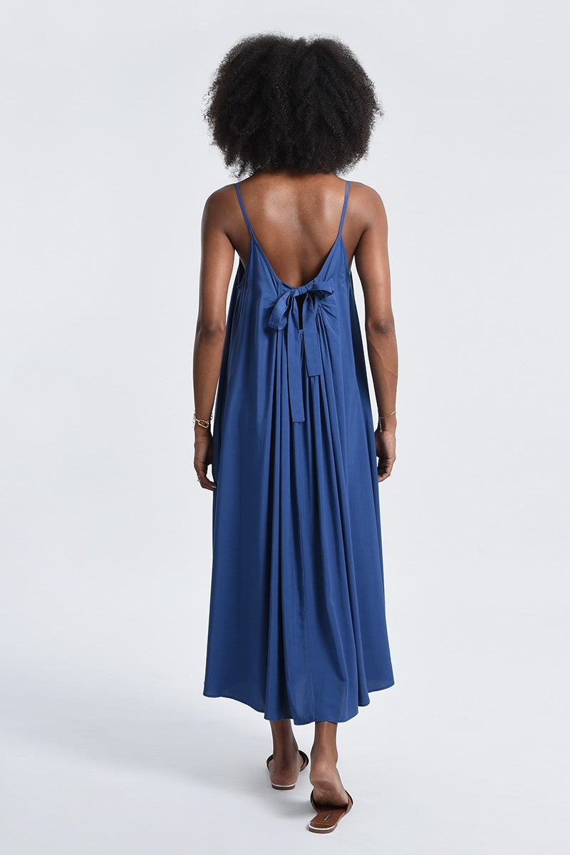 Flare Dress with Back Knot // Denim Blue