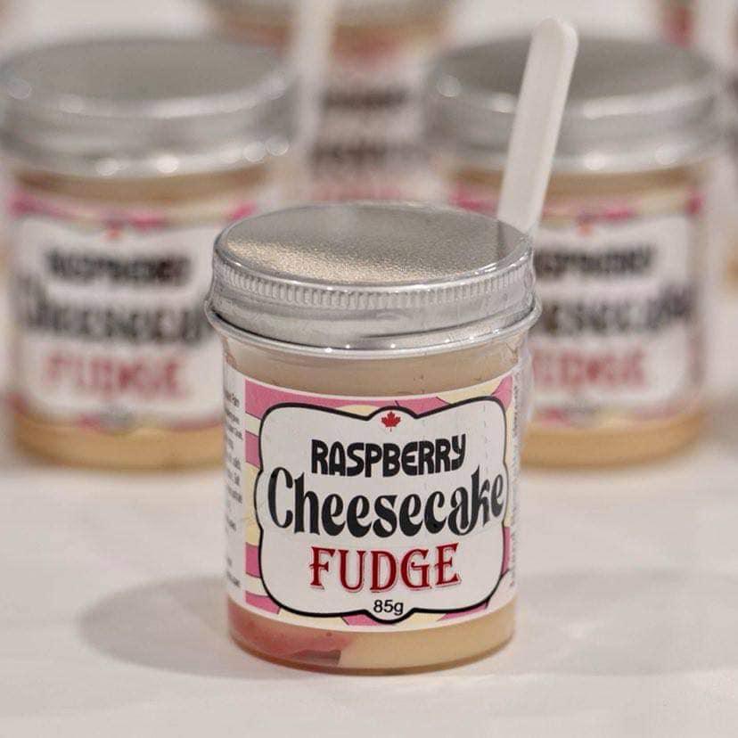 Raspberry Cheesecake Fudge in a Jar with a Spoon - Ulla-La Boutique