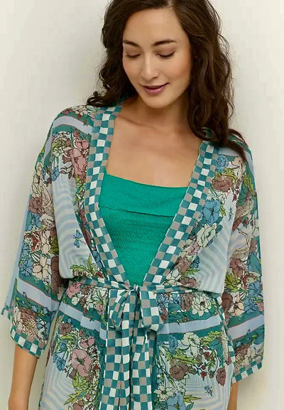 Patchwork kimono columbia scarf patchwork // green print
