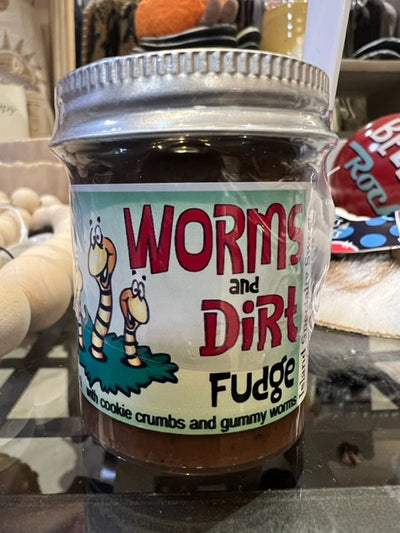 Worms & Dirt Fudge in a Jar with a Spoon