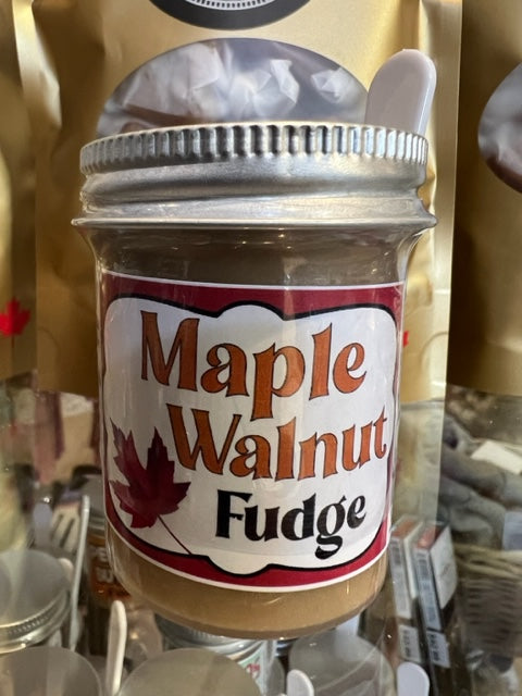 Maple Walnut Fudge in a Jar with a Spoon