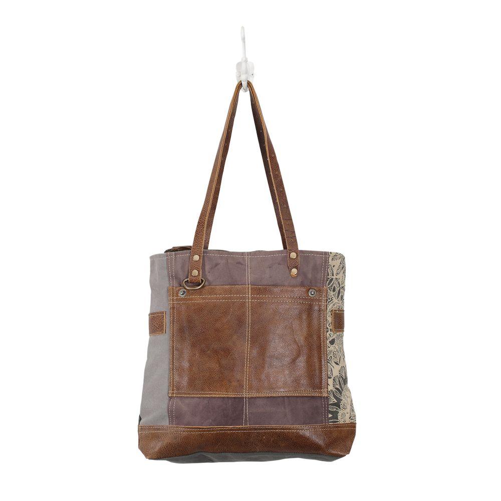 Side Floral Print Canvas & Leather Tote Bag